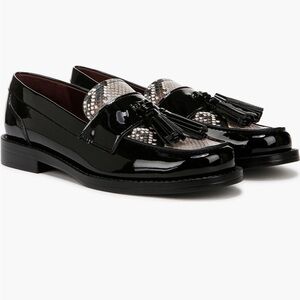 Franco Sarto Black Patent Lucia Multi Snake Print Loafers, size 8